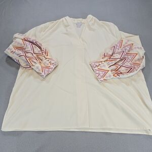 Chico's Ivory Blouse with Geometric Sleeves